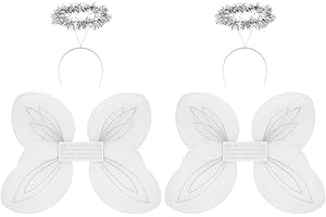 Darware Angel Wings and Halo Sets; Dress up Costumes for Christmas Pageants, Halloween, Creative Play and More White, Silver