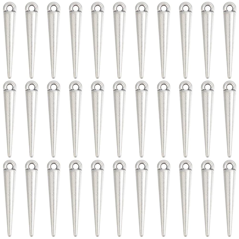 SUNNYCLUE 1 BOX 100PCS Silver Spike Charms Cone Charm Metal Alloy Antique Silver Gothic Punk Beads Vintage Spikes Goth Charms Bulk for Jewellery Making Charms Diy Earrings Bracelet Necklace Craft