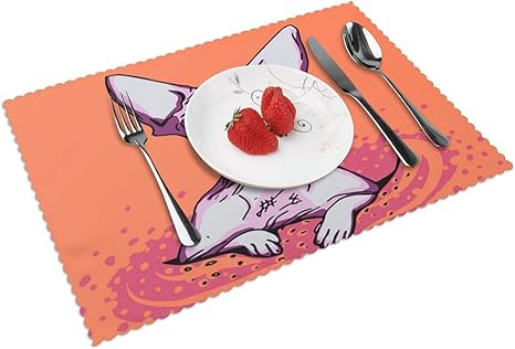 Amazon オレンジ色の背景のスフィンクス猫クッキングマット 耐熱 テーブルマット おしゃれ かわいい 撥水 防汚 断熱 滑り止め クッキングマット 清潔簡単 食卓飾り レストラン創造性のプレースマット30 X 45 Cm ランチョンマット オンライン通販