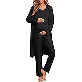 Ekouaer Nursing Pajamas Maternity Robe Set 3 Pieces Postpartum Maternity Pajama Set Pregnancy Breastfeeding Pj