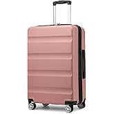 Kono 24 Inch Expandable Spinner Luggage with Wheels Hardshell Medium Checked Suitcase TSA Lock Nude/Rose Pink