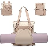 GOLF SUPAGS Convertible Laptop Backpack Yoga Sports Bag Quilted Tote Bag, Yoga Mat Carrier Bag for Travel, Fitness, Office and Shopping (Gravel Brown & Beige)