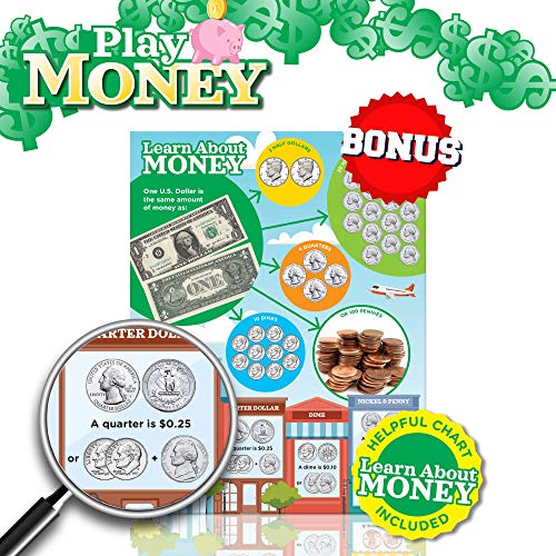 Learn & Climb Play Money Set for Kids - Fake Bills & Coins - 310 Pieces
