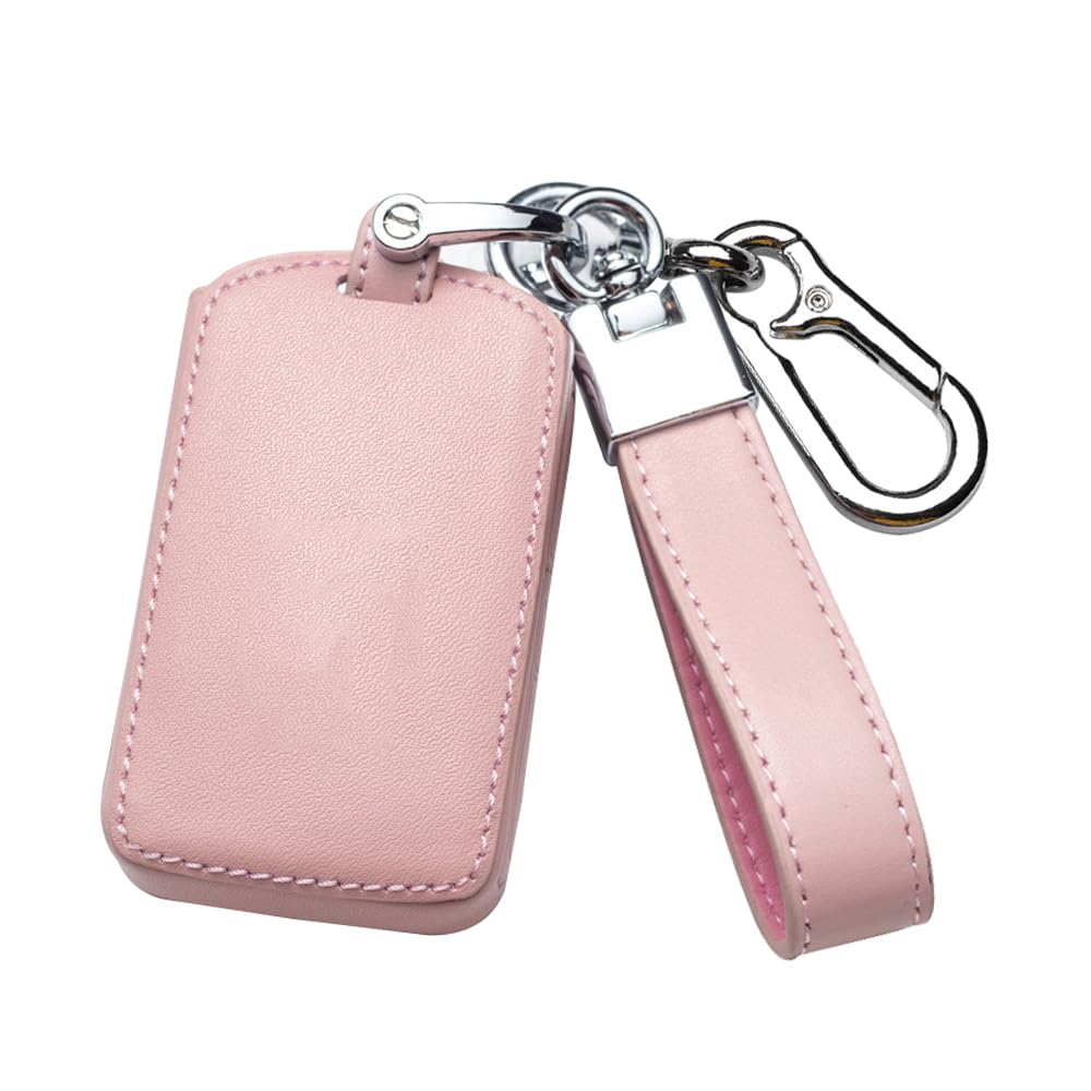 HIBEYO Smart Car Key Case Fits for VOLVO Protective Key Case Cover Cowhide Leather Fits for VOLVO XC90 XC70 S60 S80 S90 C30 V70 V90 T6 T8 Remote Key Ring-Side Buttons Pink