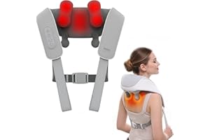 IBREO Cordless Shiatsu Neck and Back Massager with Heat, 10 Mins x 12 Uses, 3 Massage Modes & 2 Intensity Levels, 3D Kneading Deep Tissue for Pain Relief, Voice Prompt & Smart Memory, Relax for Women, Men