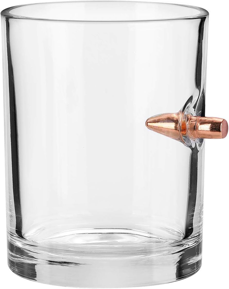Jiodux .308 Real Bullet Hand-Made Shot Glass - 9.8oz - Old Fashioned Whiskey Rocks Glass Whiskey Stones Gift Set for Men