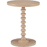 Powell Tarkin Round Natural Wood Turned Spindle Pedestal Side Accent Table
