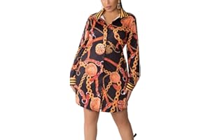 GLOZEPLUS Shirt Dresses for Women Sexy Tops Button Down Shirts Dress Colorful Collar Blouses Long Sleeve Floral Print Loose T-Shirt