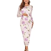 AISWI Maternity Mesh Dress Ruched Side Round Neck Pregnancy Dresses Baby Shower Wedding Guest Cocktail Party 2025 Fall