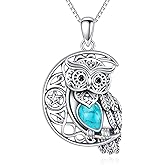DOLIOX Genuine Turquoise Owl Necklace, Sterling Silver Vintage Native American Western Jewelry Birthdays Gift for Women