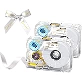 Phomemo A30 P15 Exclusive Embellish Gold Print on White Satin Ribbon, Fabric Ribbons for Gift Wrapping, Wedding Bouquets, DIY Crafts, Valentine's Day, Party Decor, 12mm x 5m, 2 Packs