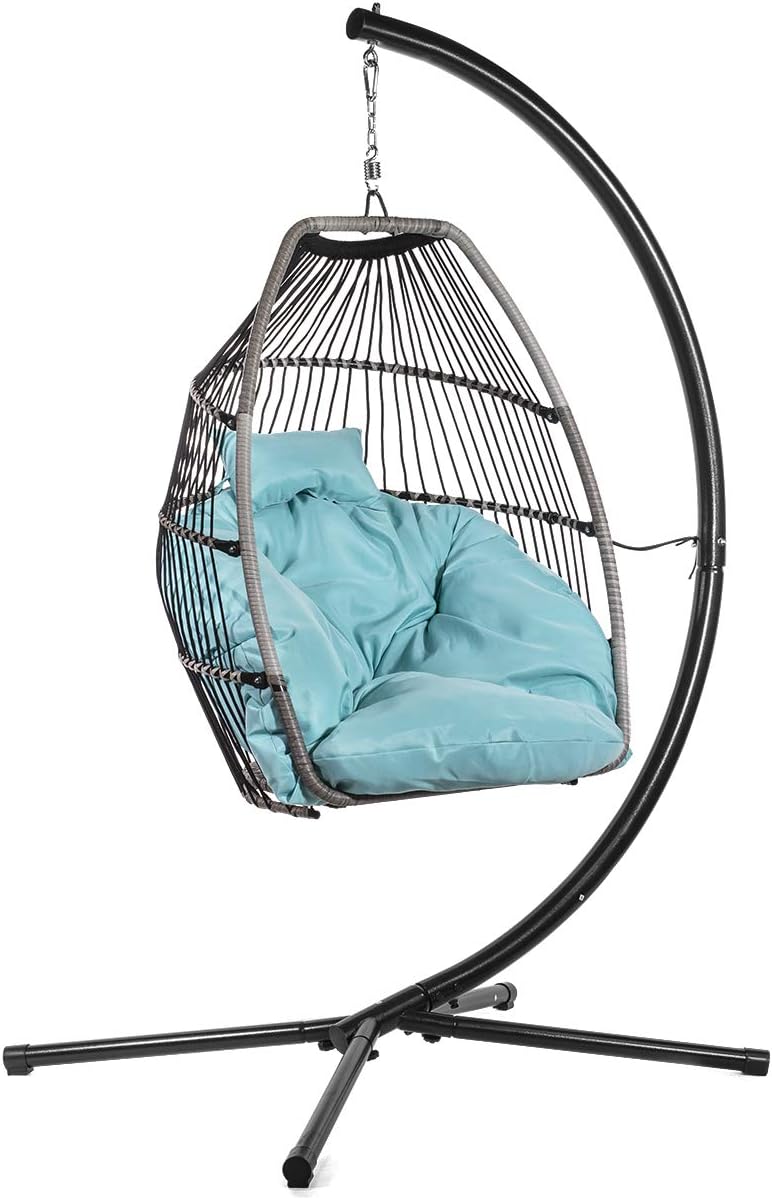 wicker hanging egg chair on Patio Lawn Garden Aqua Barton Outdoor Wicker Hanging Chair Swing Chair Patio Egg Chair Uv Resistant Soft Deep Fluffy Cushion Relax Basket Porch Lounge Chairs