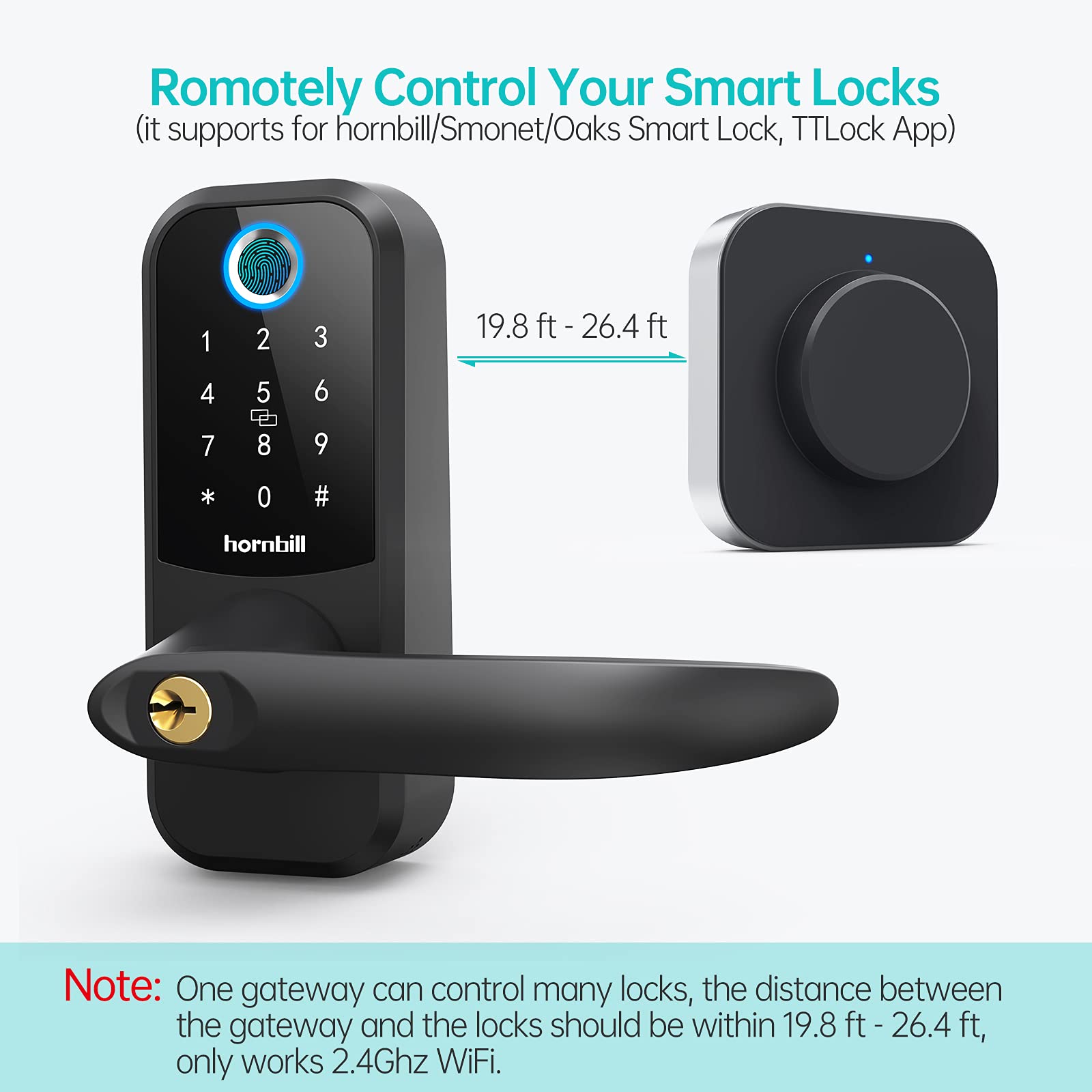 Hornbill G2 Gateway Wi-Fi Bridge, Keyless Entry Electronic Smart Door Lock Wi-Fi Gateway/Wi-Fi Bridge, Remotely Control Your Smart Lock, G2 Gateway Works with 2.4 GHz