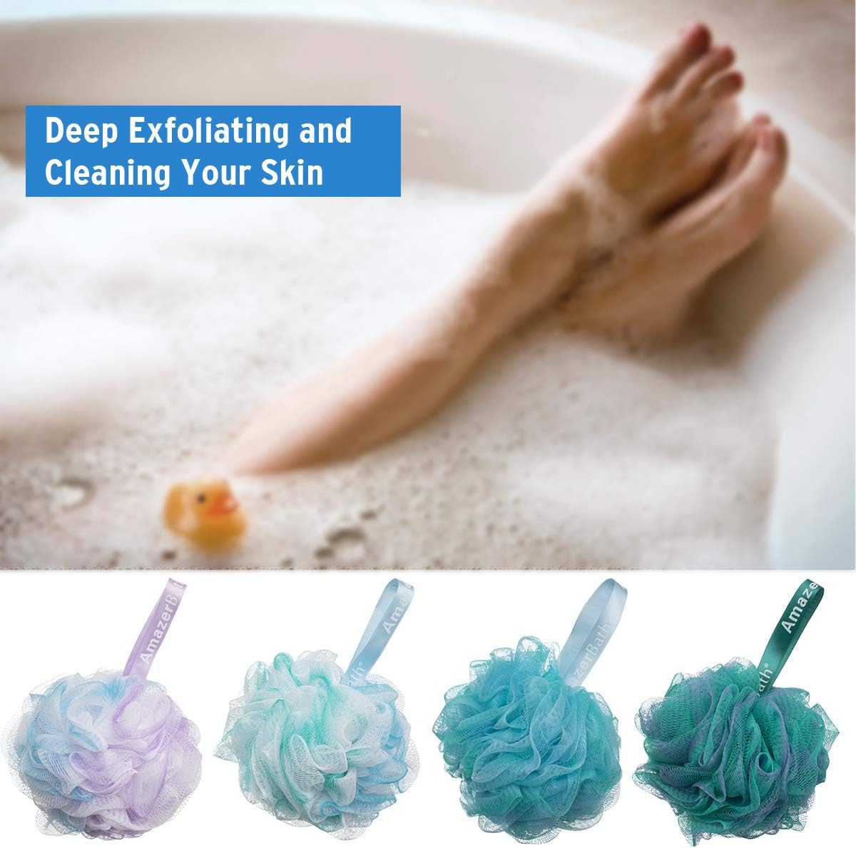 AmazerBath Shower Bath Sponge Shower Loofahs Balls 75g/PCS for Body Wash Bathroom Men Women- Set of 4 Flower Color Sponges: Health & Personal Care