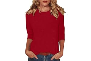 SLQDGMRYZ 3/4 Sleeve Shirts for Women Loose Fit Crewneck Dressy Casual Tops Lightweight Solid Color Comfy Cute T Shirts