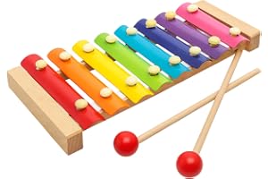 Xilofone Infantil Com 8 Notas em Madeira Colorido Brinquedo Montessoriano Didático Criativo Musical com Duas Baquetas Teclas