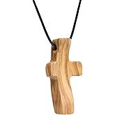 DAICAT Handcrafted Wooden Cross Necklace with Blessed Inscription, Religious Pendant