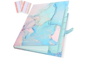RIHEAN Expanding File Folder, Folders for Important Documents Organizer, Accordion File Organizer, Aesthetic Folders for School Students, 8 Pockets File Folder for Home Bills (Cyan Gold Marble)