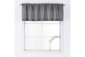 Valea Home Waffle Woven Textured Kitchen Valance Curtains Water Repellent Bathroom Window Covering (60 x 16 inch, Grey, One Panel)