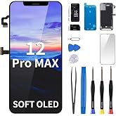 CYKJGS Soft OLED for iPhone 12 PRO MAX Screen Replacement with Ear Speaker | 3D Touch Display Digitizer Assembly with Earpiece 12PROMAX Proximity Sensor Repair Fix Tool Kit A2342 A2410 A2411 A2412