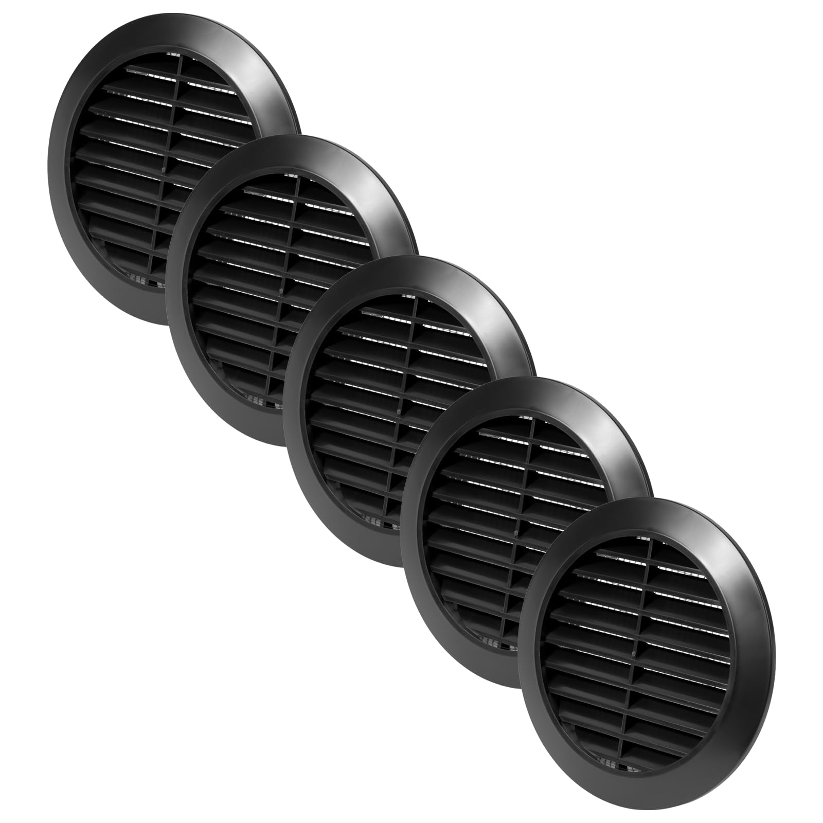 Vent Systems 90 mm / 3.54'' Inch - Black Pack of 5 Air Vent Cover - Round Air Vents - Ventilation Grille - Integrated Insect Screen - HVAC Vents for Bathroom, Home Office, Kitchen
