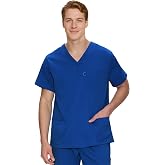 COZYFIT Scrub Tops for Men, Classic V-Neck Top with 4 Pockets | Side Slits, Workday Storage, Smooth Workwear with Cotton-Like Feel, For Nurses, Clinics, Daily Medical Uniforms