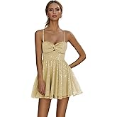 SELFGENIC Spaghetti Straps Homecoming Dresses Short Ruched Sequin Formal Prom Party Gown Mini Length