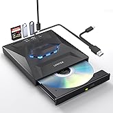 Unitek External CD DVD Drive, USB 3.0 Type-C Portable Disc Player CD Burner | CD DVD +/-RW Optical Disc Drive, 3 USB Hub and 1 SD Card Slot, Slim CD ROM Reader Writer for Laptop Desktop PC Mac Windows