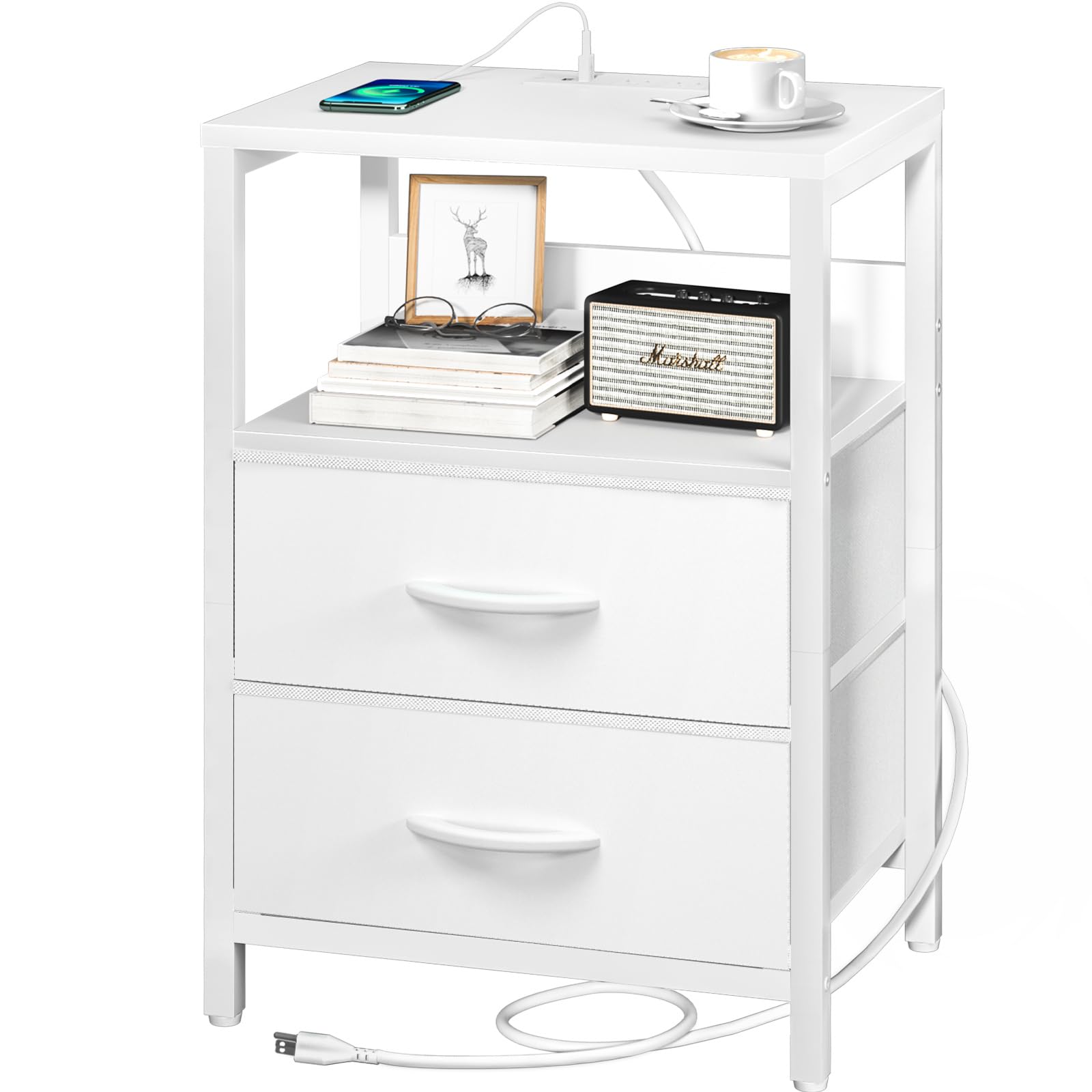 Photo 1 of ***SEE NOTES***Yoobure Nightstand with Charging Station, Small Night Stand with Fabric Drawers and Storage Shelf for Bedrooms, Nightstands for Small Spaces, Bedside Table with USB Ports & Outlets, Bed Side Table