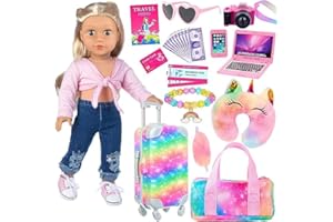 ZITA ELEMENT 23 PCS 18 Inch Girl Doll Accessories Suitcase Luggage Travel Set NO Doll Included Including Rainbow Suitcase Rai