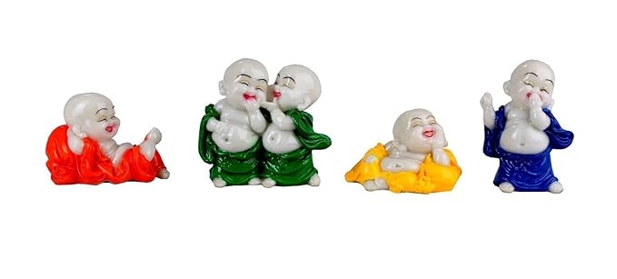 KAVYA HOME DECOR fengshui Baby Laughing Buddha for Money and Wealth Statue showpiece & Figurine for Gifting (Set of 4)
