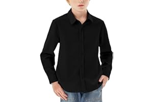 HALOUMONING Boys Long Sleeve Dress Shirts Kids Classic Collared Button-Down Shirt School Uniform Shirts 5-14 Years