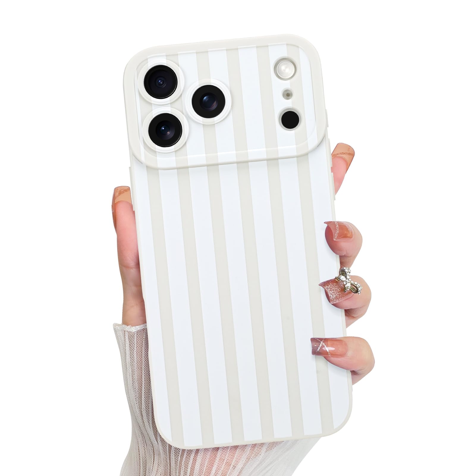 KANGHAR Compatible with iPhone 17 Pro Case 2025, Silicone Stripes Cute Pattern, Camera Protection Soft Slim Phone Cover for Girls Women -White