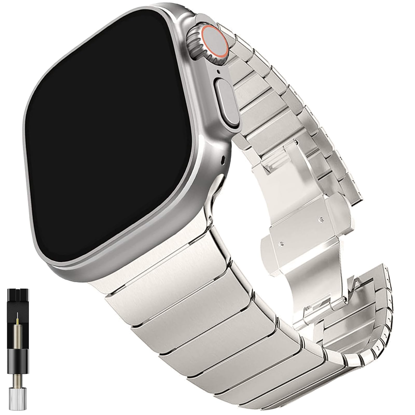 Miimall Metal Strap Compatible with Apple Watch Ultra, Solid Stainless Steel Adjustable Link Band Butterfly Metal Clasp Replacement Bracelet Strap iWatch Ultra-Titanium, 42mm/44mm/45mm/49mm