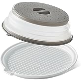 ONEMORE Microwave Bacon Tray with Lid Ceramic Bacon Cooker Meat Rack for Oven Cooking Crispy Bacon Maker with Cover - 11 inch Round Bacon Dish Plate, White