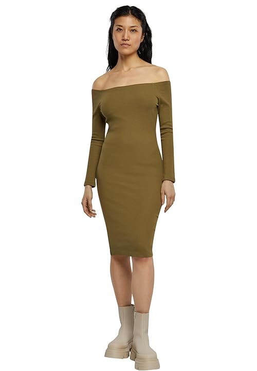 Urban Classics Women's Ladies Off Shoulder Longsleeve Rib Dress, Tiniolive, S