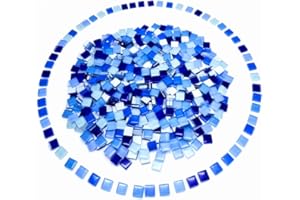 HOZZWHOO 500G/ 1.1LB Bulk Crystal Mosaic Tiles, Assorted Color Opaque Mosaic Glass Crafts Supplies Handmade Crafts for DIY Picture Coaster Home Kitchen Bathroom Mosaic Decoration(0.4x0.4 inch,Blue Series)