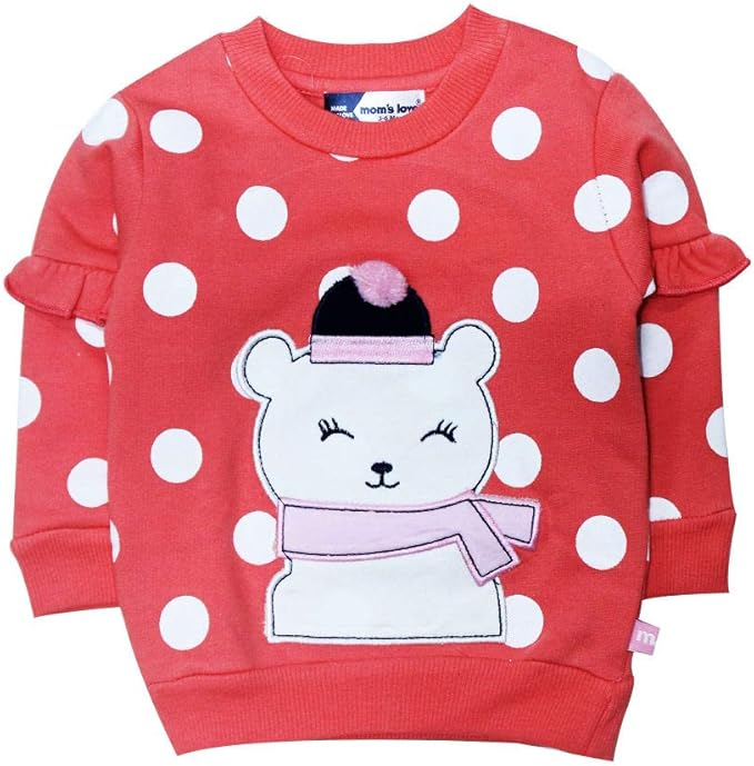 Hopscotch Baby Girls 3 Thread Fleece Cute Panda Sweatshirt in Coral