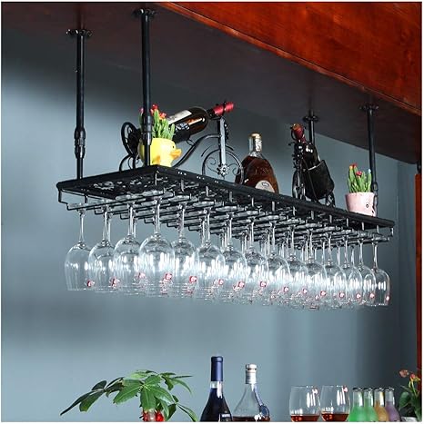 Amazon Co Jp バーレトロ錬鉄ハンギングワインラック ホームキッチン 大容量 ワイングラスストレージラック 金属自立ワイングラスディスプレイスタンド 天井シンプルステンレススチールハンガー 60 35 ブラック Cjiaxin123 ホーム キッチン