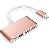 LENTION 4-in-1 USB-C Hub with Type C, USB 3.0, USB 2.0 Ports for New Apple MacBook 12" / New MacBook Pro 13" 15" / ChromeBook Pixel and More, Multi-Port Charging & Connecting Adapter - Rose Gold