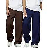 RoseSeek Boy's 2 Packs Sweatpants Elastic Waist Wide Leg Pants Casual Athletic Trousers