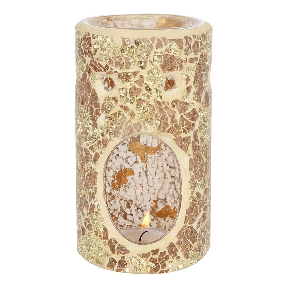 Elegant Gold Glass Pillar Crackle Oil Burner - 14.5cm x 8cm (1 Pc.) - Luxurious Design, Premium Material, Aromatherapy Accessory - Ideal for Home & Office Decor