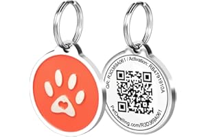 Pet Dwelling Premium Pet ID Tag for Dogs and Cats: Easy Scan QR Code, Instant Online Pet Profile Access, & Scan Location Alerts(Orange Paw)