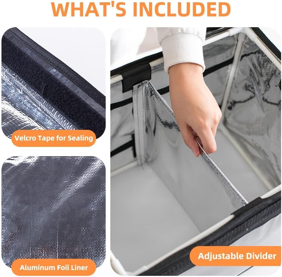Insulated Bags For Food Delivery, 10" Insulated Pizza Delivery Bags with Divider, Meal Grocery Tote Insulation Bag, Waterproof & Foldable Catering Bag Food Deliveries, 15.7" x 10.6" x 11.8"