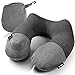 Kmall Inflatable Travel Neck Pillow for Airplane Travel Best Neck Support Sleep Travel Pillow with Super Comfort Pillow Case, Gray, 11.5x11.2x5.1 inches