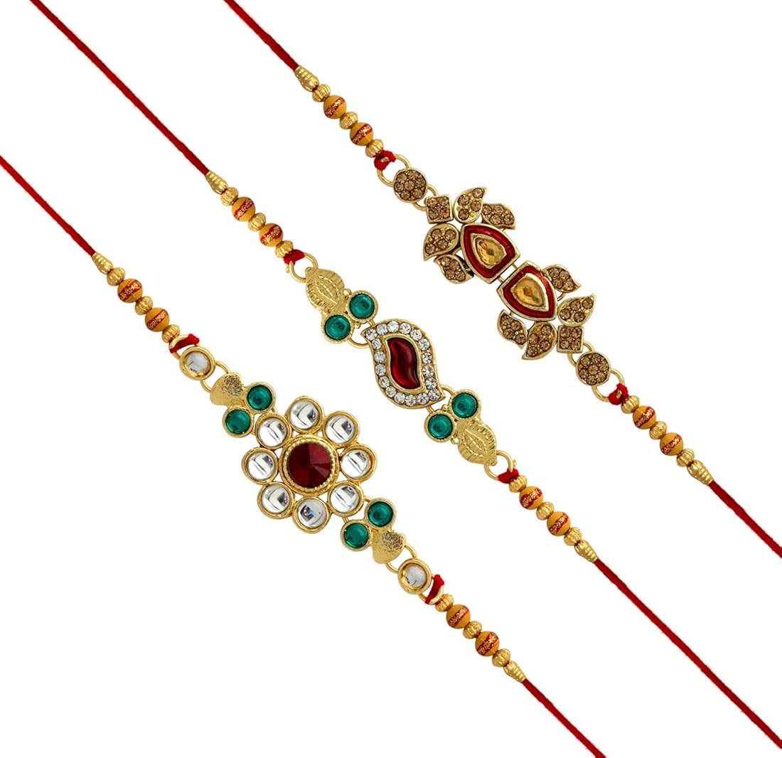 jaipur mart kundan rakhi gift for boys/men - set of 3 (rkh10cmb)
