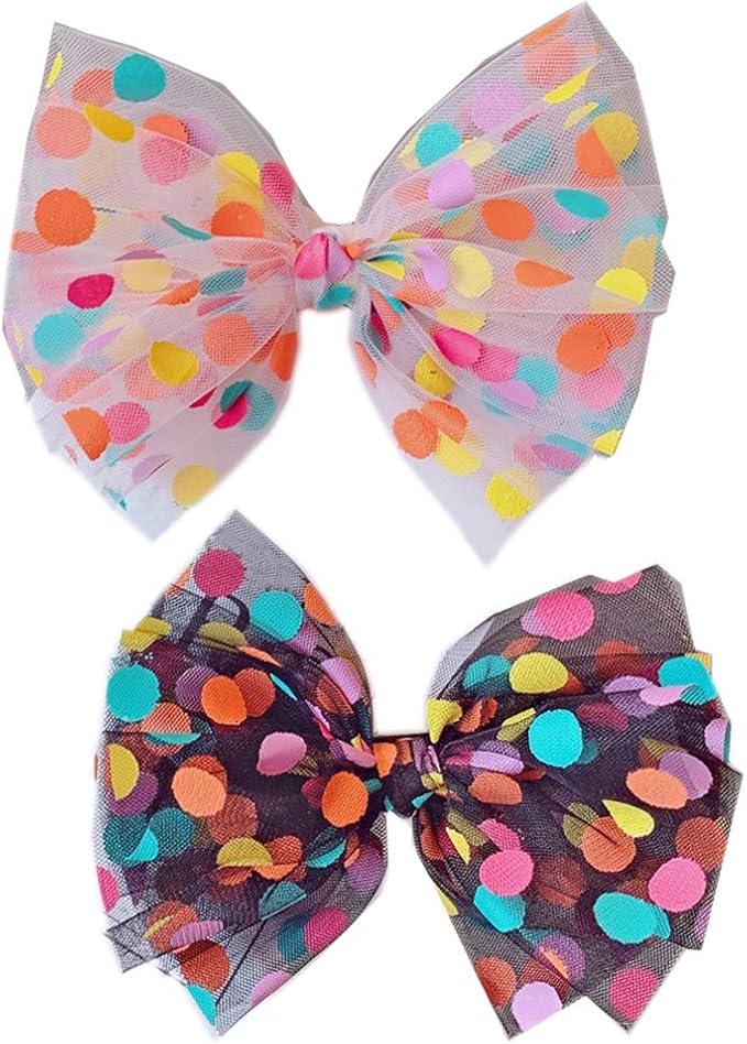 Bows Hair Rubber Bands for Girls ,Hair Elastics Dots Mesh Ribbon Hair
