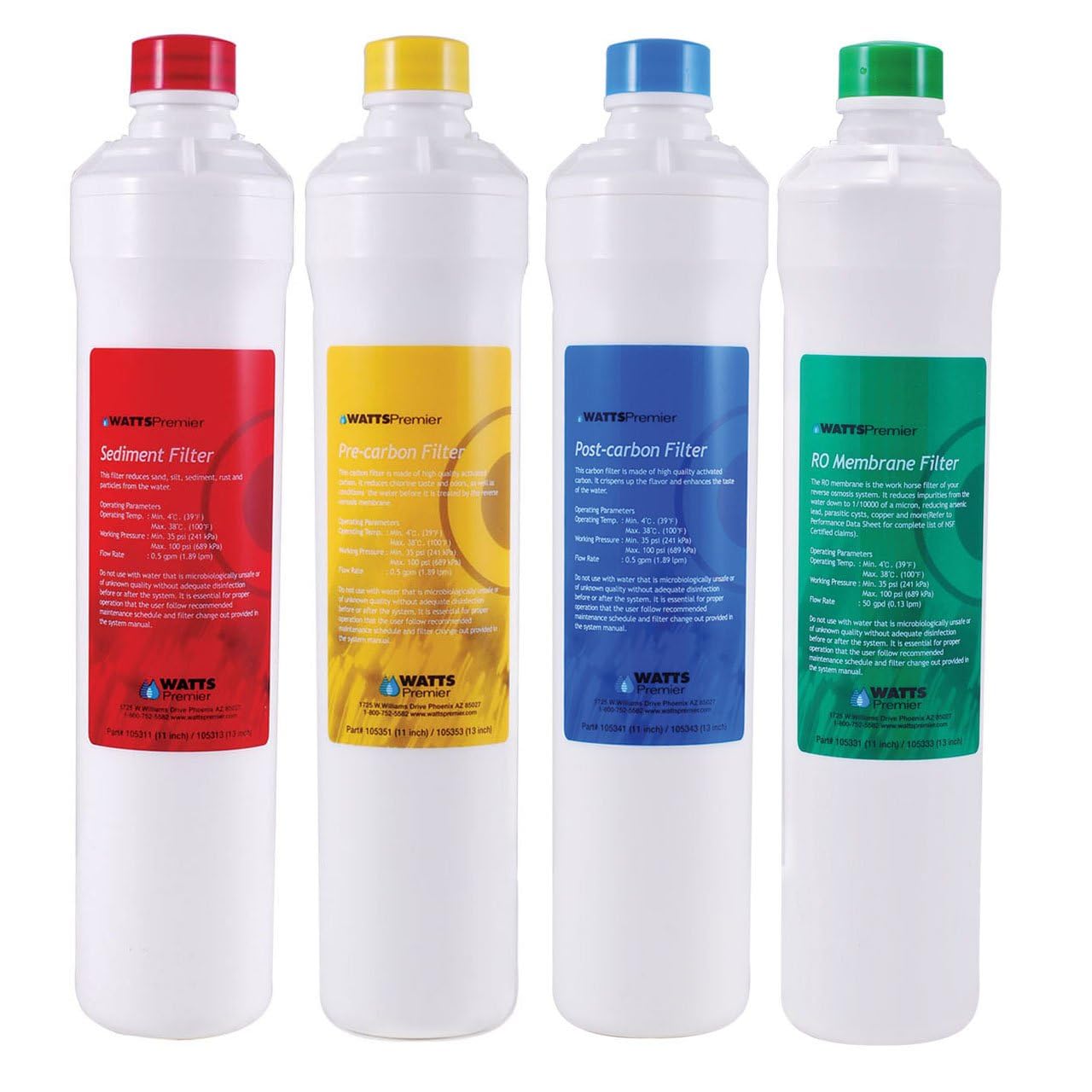 Photo 1 of Watts Premier 1R-1Y-1B-1G RO-Pure Push Button Replacement Filter Kit