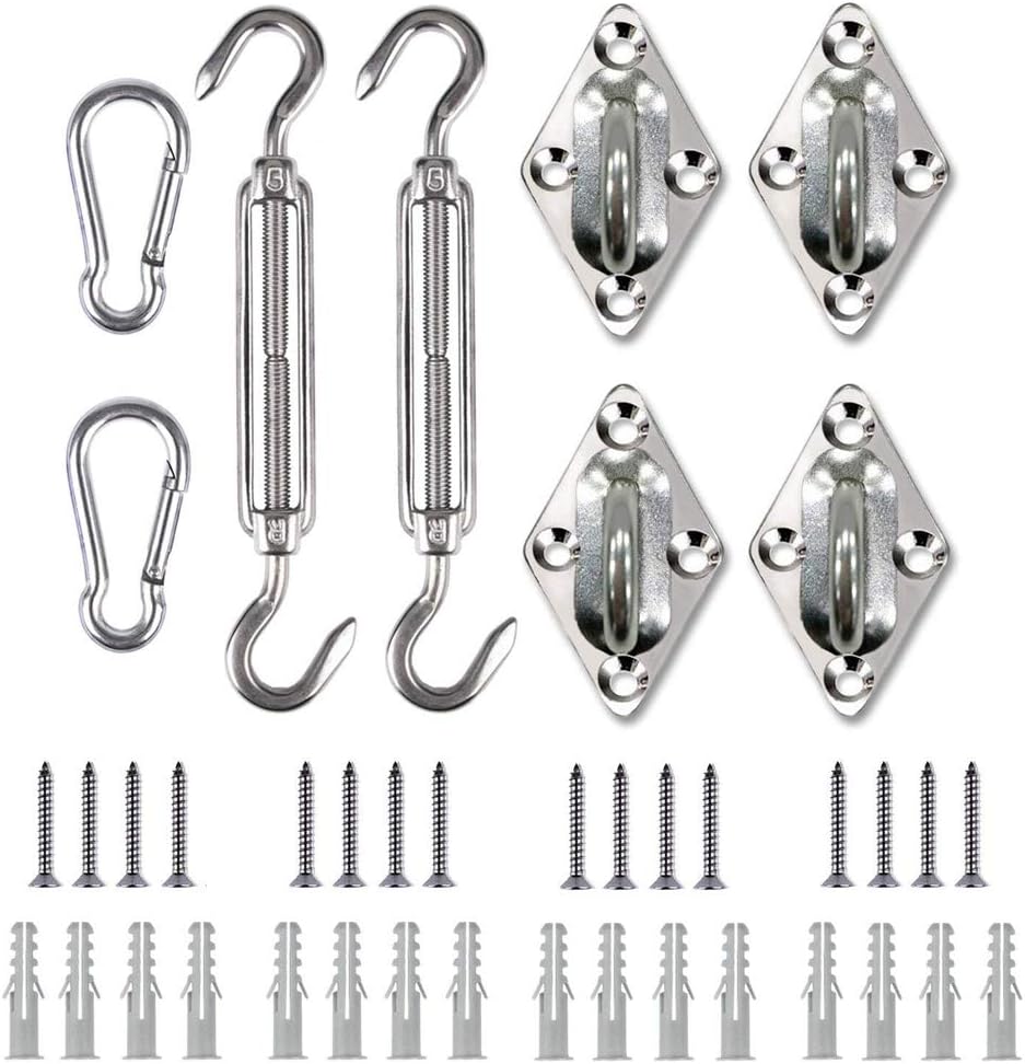 MatSailer Shade Sail Fixing Kit 6 Inches 316 Marine Grade Shade Sail Hardware Kit for Rectangle and Square Sun Shade Sail Installation, 24 Pcs