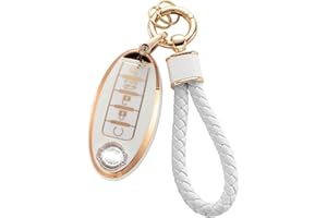 RUABIBAN for Nis,san Key Fob Cover with Keychain, Soft TPU Key Case Protection Fit for Altima Rogue Sentra Pathfinder Frontier Maxima Titan Murano Kicks Juke Versa Armada GTR 5 Buttons